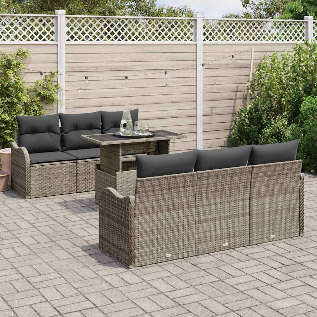 Garden Sofa Set with Cushion 7 pcs Grey Poly rattan