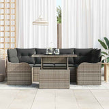 Garden Sofa Set with Cushion 7 pcs Grey Poly rattan - Side View