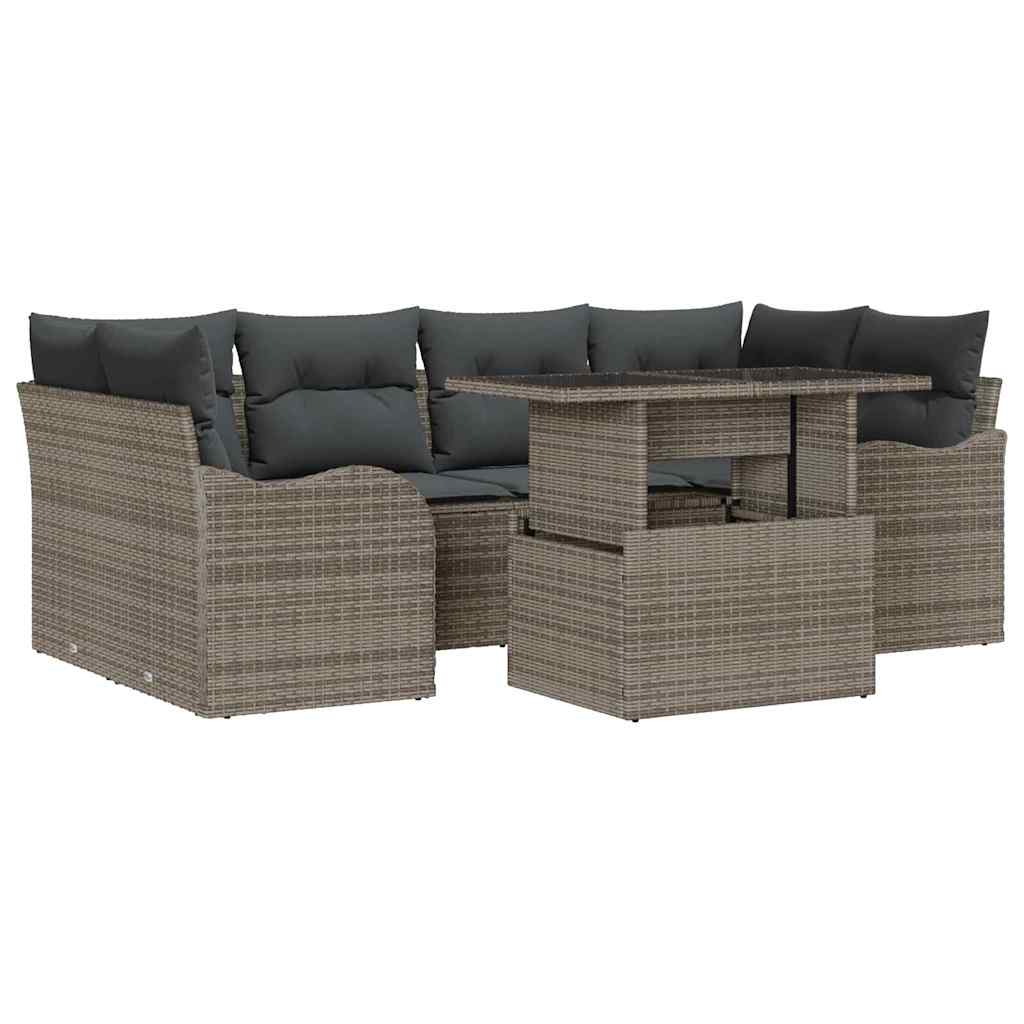 Garden Sofa Set with Cushion 7 pcs Grey Poly rattan