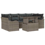 Garden Sofa Set with Cushion 7 pcs Grey Poly rattan - Front View
