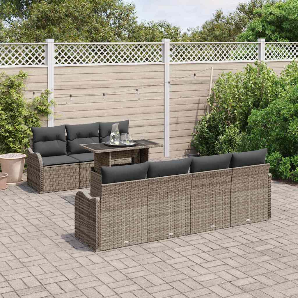 Garden Sofa Set with Cushion 8 pcs Grey Poly rattan