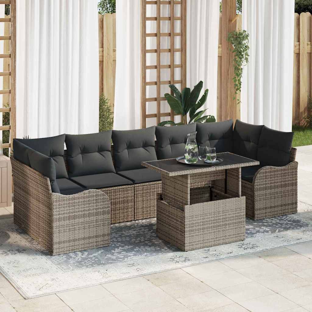 Garden Sofa Set with Cushion 8 pcs Grey Poly Rattan