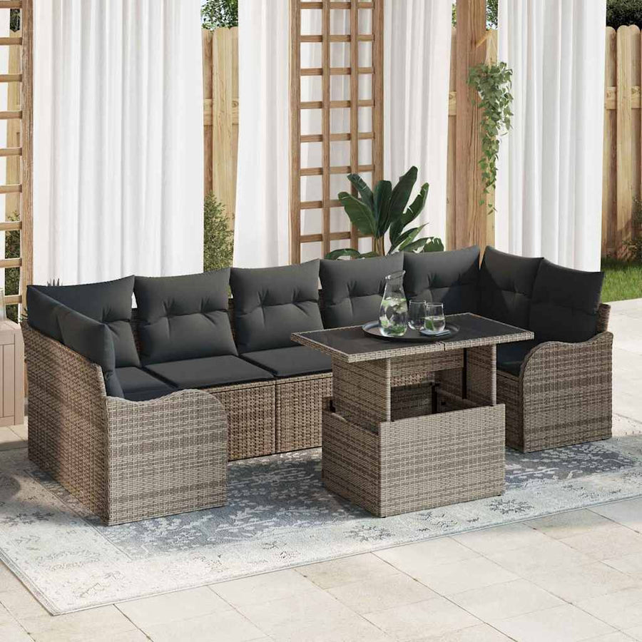 Garden Sofa Set 8 pcs Grey Poly Rattan