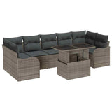 Garden Sofa Set with Cushion 8 pcs Grey Poly Rattan - Front View