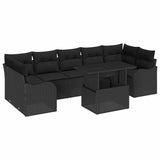 Garden Sofa Set with Cushion 8 pcs Black Poly Rattan - Front View