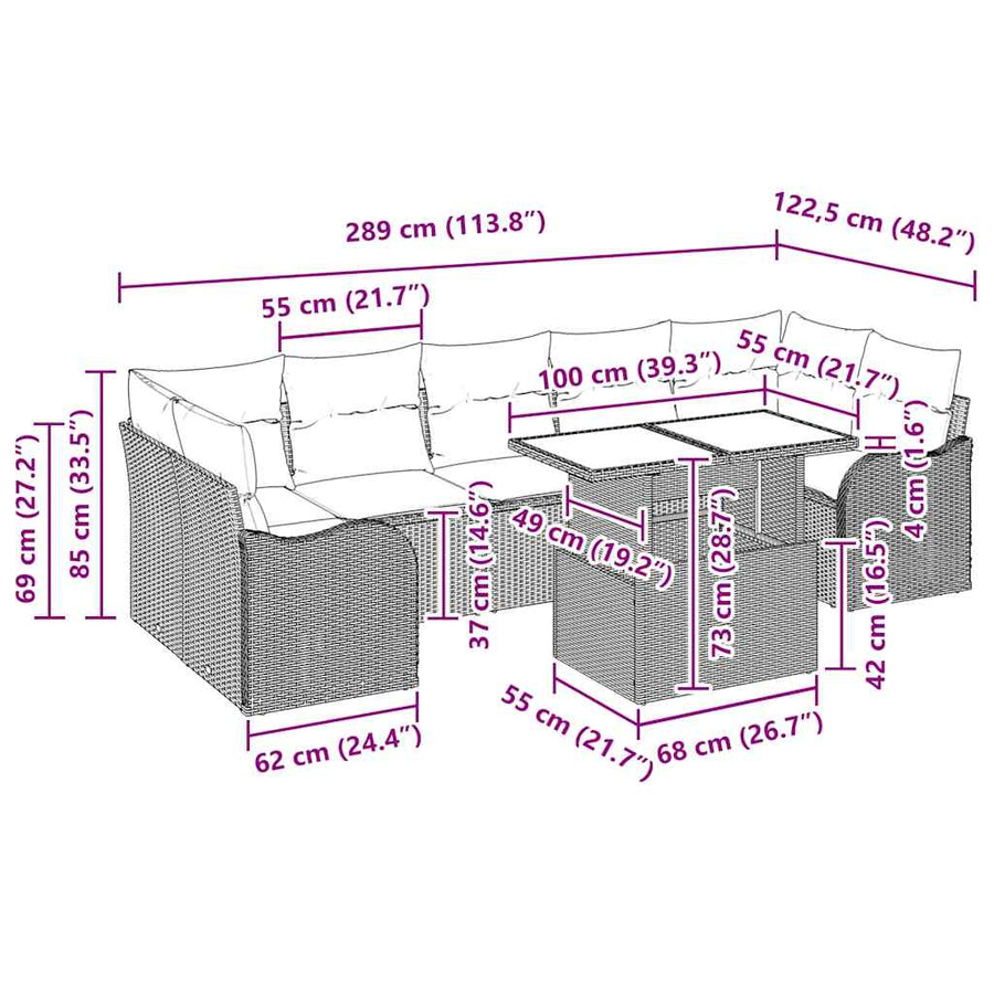 Garden Sofa Set 8 pcs Black Poly Rattan