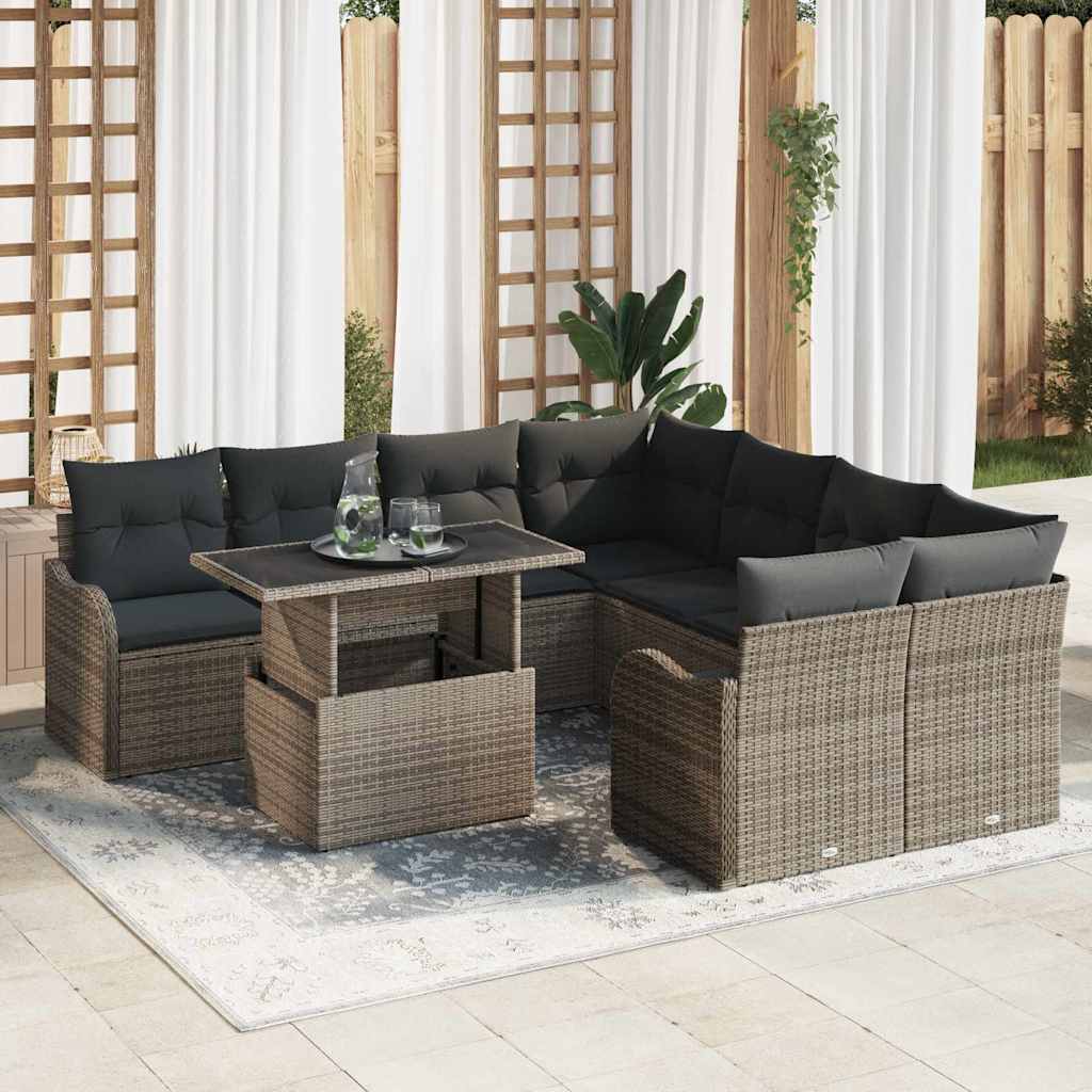 Garden Sofa Set 9 pcs Grey Poly Rattan