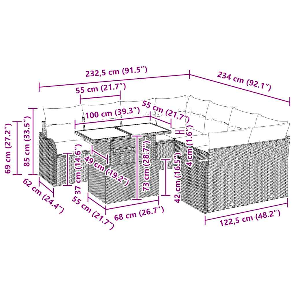 Garden Sofa Set 9 pcs Grey Poly Rattan