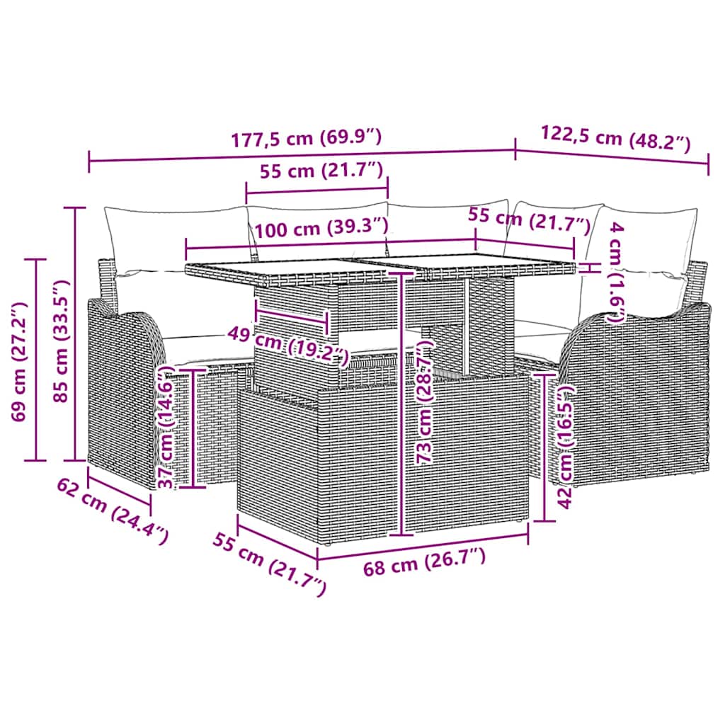 Outdoor Dining Set 5 pcs Grey Poly rattan