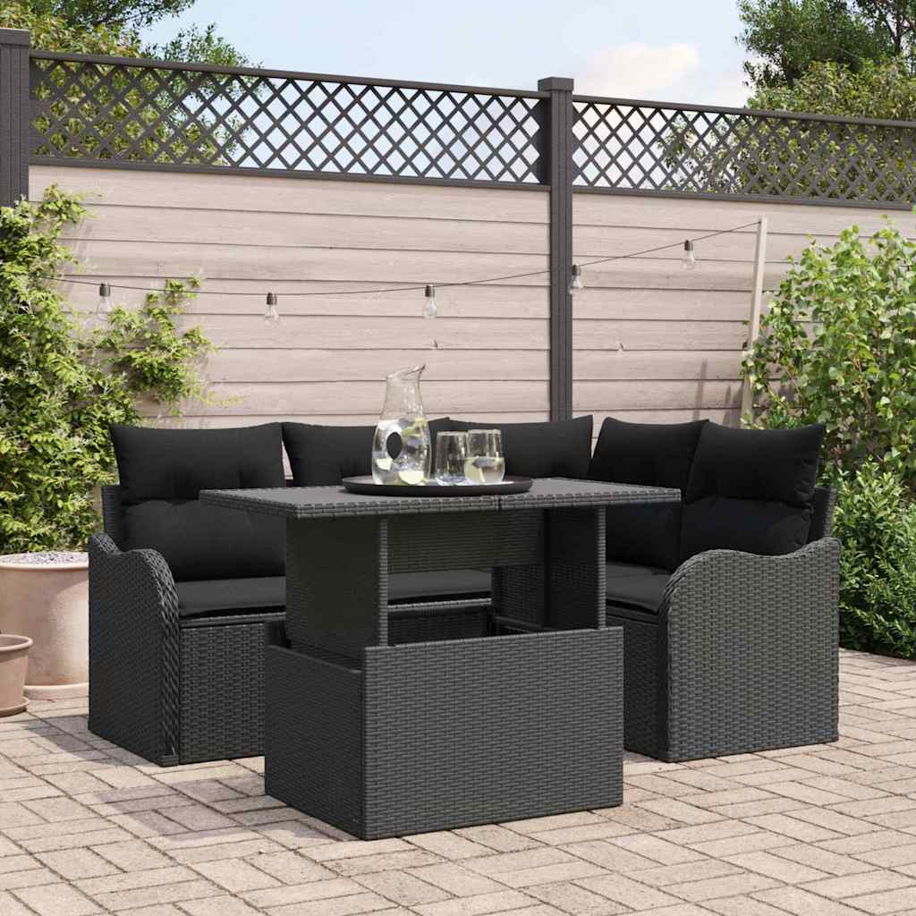 Outdoor Dining Set with Cushion 5 pcs Black Poly rattan