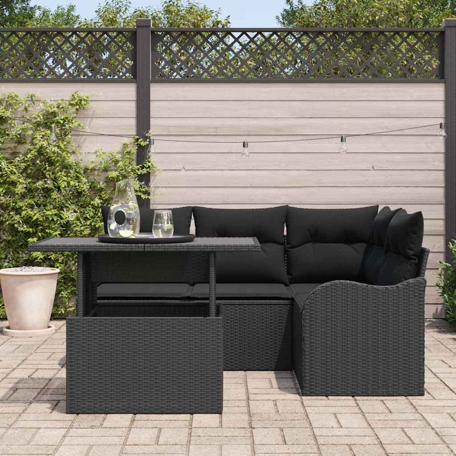 Outdoor Dining Set 5 pcs Black Poly rattan