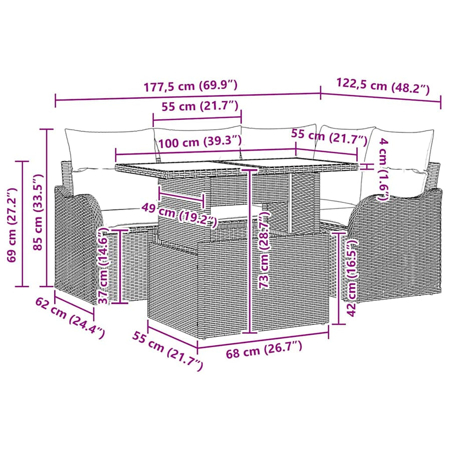 Outdoor Dining Set 5 pcs Black Poly rattan
