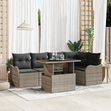 Dining Set with Cushion 6 pcs Grey Poly rattan