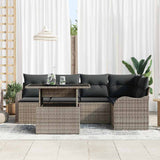 Dining Set with Cushion 6 pcs Grey Poly rattan