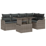 Dining Set with Cushion 6 pcs Grey Poly rattan