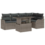Dining Set with Cushion 6 pcs Grey Poly rattan - Front View