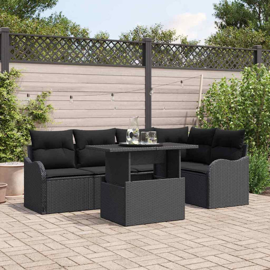 Dining Set 6 pcs Black Poly rattan