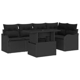 Garden Sofa Set with Cushion 6 pcs Black Poly rattan - Front View