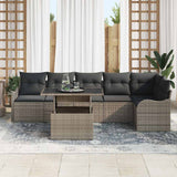 Garden Sofa Set with Cushion 7 pcs Grey Poly rattan - Side View