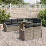 Lounge Set with Cushion 9 pcs Grey Poly rattan