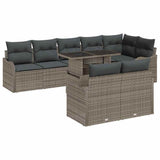 Lounge Set with Cushion 9 pcs Grey Poly rattan - Front View