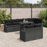 Lounge Set with Cushion 9 pcs Black Poly rattan