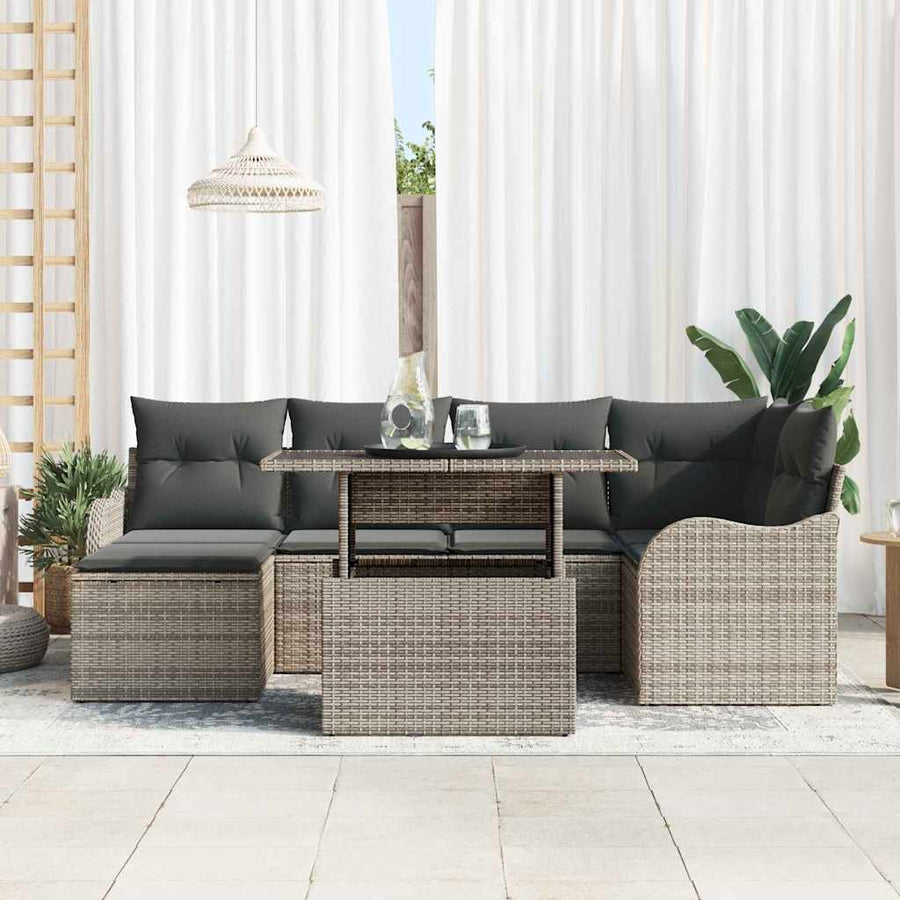 Garden Sofa Set 7 pcs Grey Poly rattan