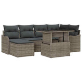 Garden Sofa Set with Cushion 7 pcs Grey Poly rattan - Front View