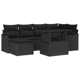 Garden Sofa Set with Cushion 7 pcs Black Poly rattan - Front View