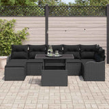 Garden Sofa Set with Cushion 8 pcs Black Poly rattan - Side View