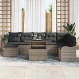 Garden Sofa Set with Cushion 9 pcs Grey Poly rattan - Side View