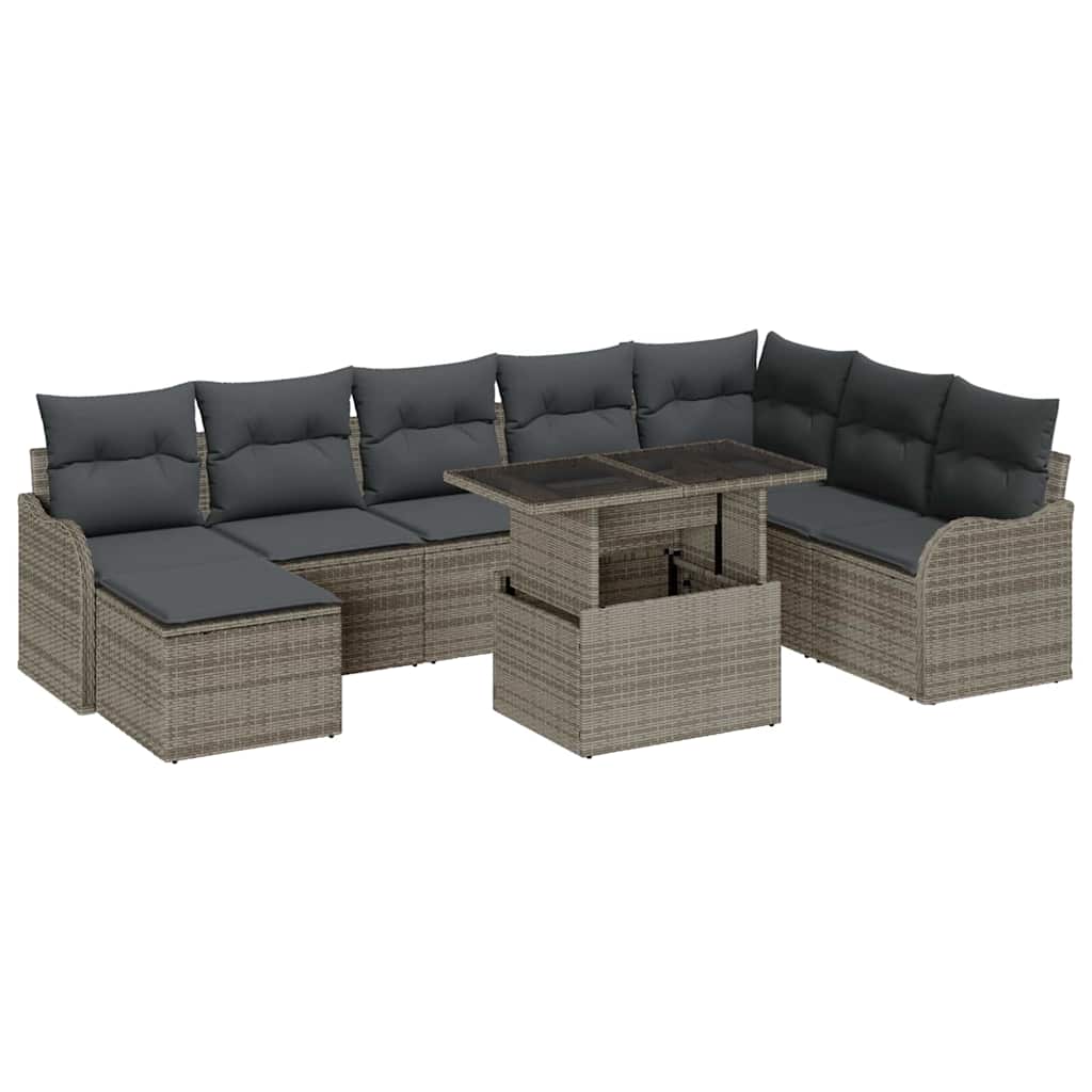 Garden Sofa Set with Cushion 9 pcs Grey Poly rattan