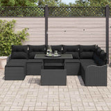 Garden Sofa Set with Cushion 9 pcs Black Poly rattan - Side View