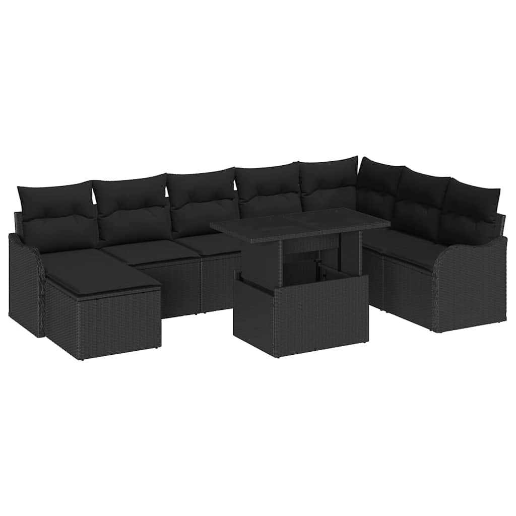 Garden Sofa Set with Cushion 9 pcs Black Poly rattan
