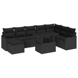 Garden Sofa Set with Cushion 9 pcs Black Poly rattan - Front View