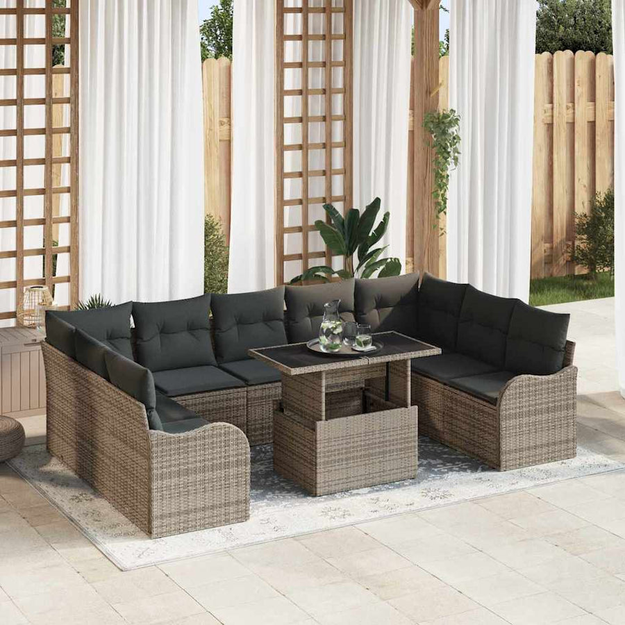 Garden Sofa Set 10 pcs Grey Poly rattan