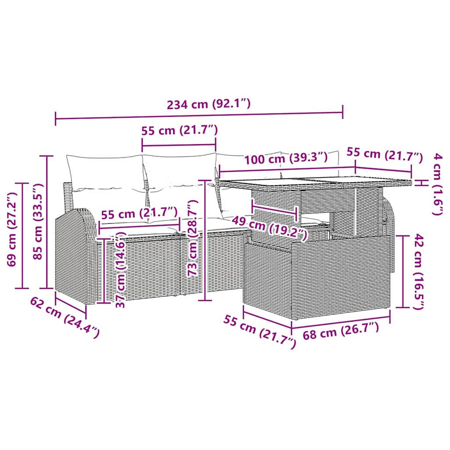 Garden Sofa Set 5 pcs Black Poly rattan