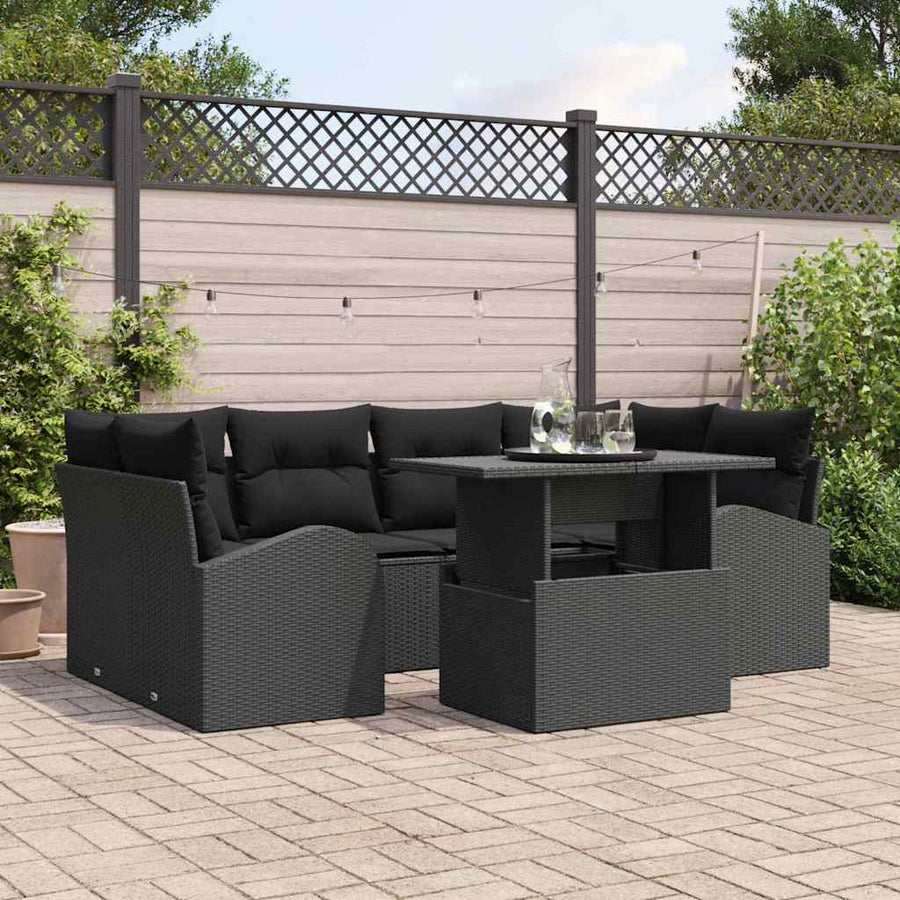 Garden Sofa Set 7 pcs Black Poly Rattan