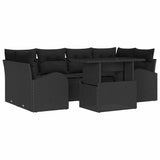 Garden Sofa Set with Cushion 7 pcs Black Poly rattan - Front View