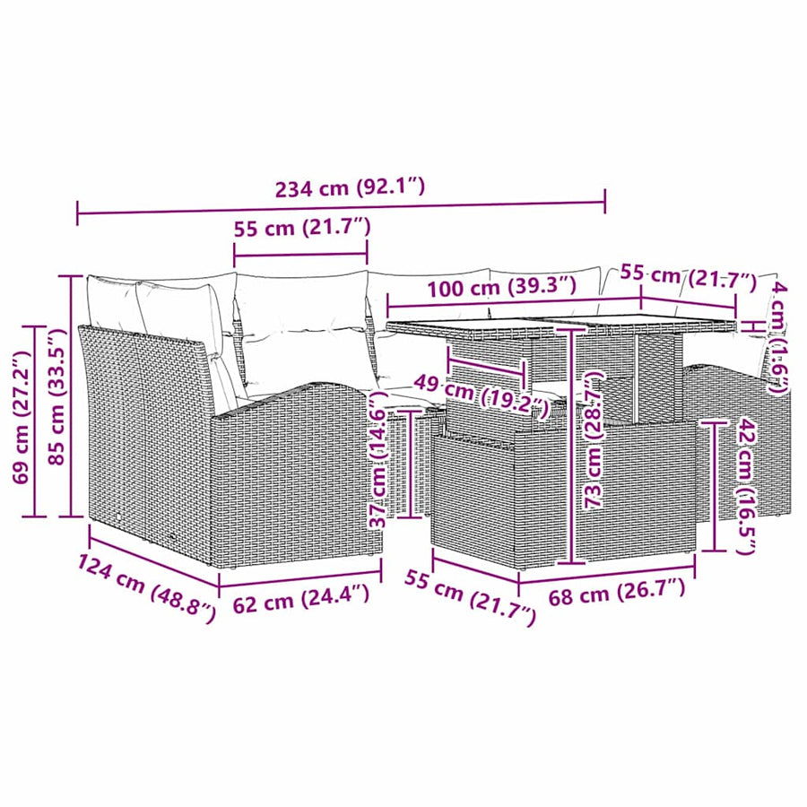 Garden Sofa Set 7 pcs Black Poly Rattan