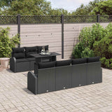 Garden Sofa Set with Cushion 8 pcs Black Poly rattan - Side View