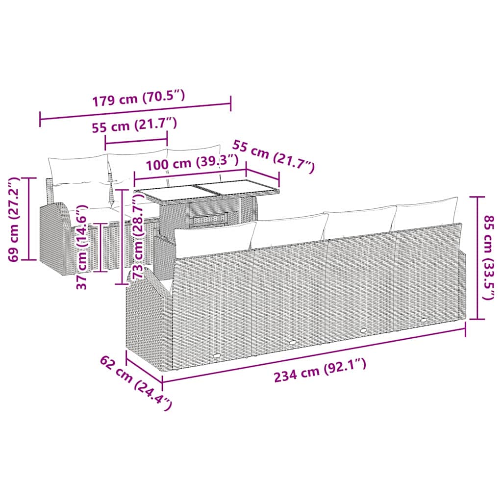 Garden Sofa Set with Cushion 8 pcs Black Poly rattan