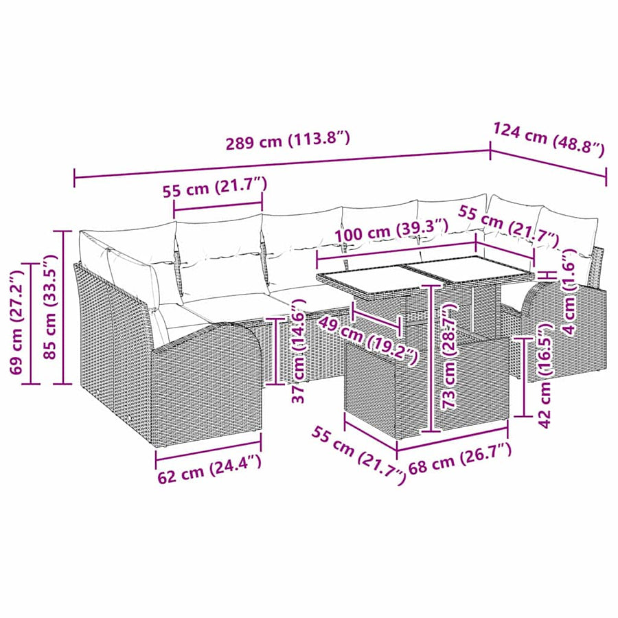 Garden Sofa Set 8 pcs Black Poly Rattan