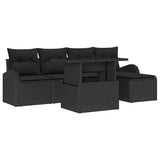 Garden Sofa Set with Cushion 6 pcs Black Poly Rattan - Front View