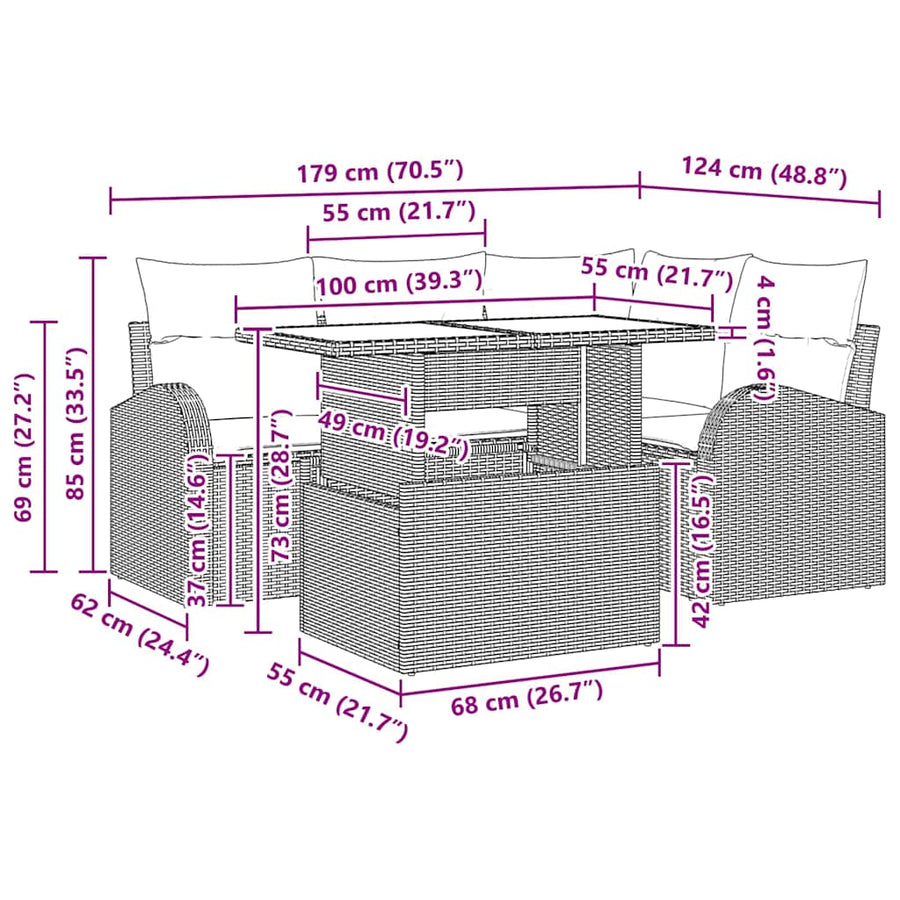 Garden Sofa Set 5 pcs Black Poly Rattan