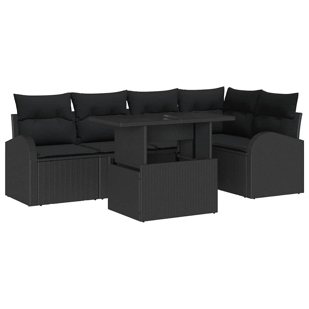 Garden Sofa Set with Cushion 6 pcs Black Poly Rattan