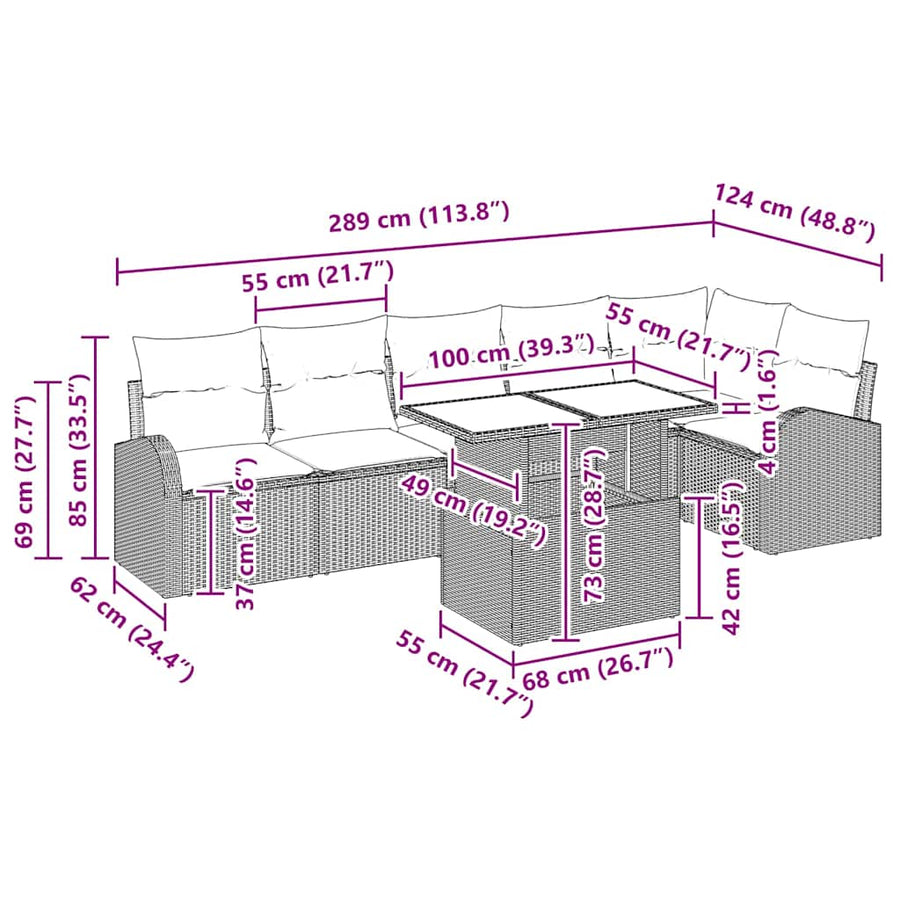 Garden Sofa Set 7 pcs Black Poly Rattan