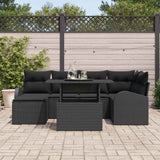 Garden Sofa Set 7 pcs Black Poly rattan, powder-coated steel - Side View