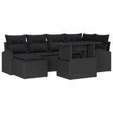Garden Sofa Set 7 pcs Black Poly rattan, powder-coated steel - Front View