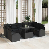 Garden Sofa Set with Storage 10 pcs Black Poly Rattan
